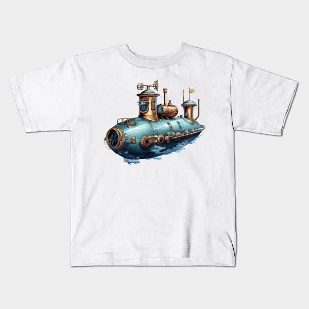 Vintage Submarine Kids T-Shirt by Chromatic Fusion Studio